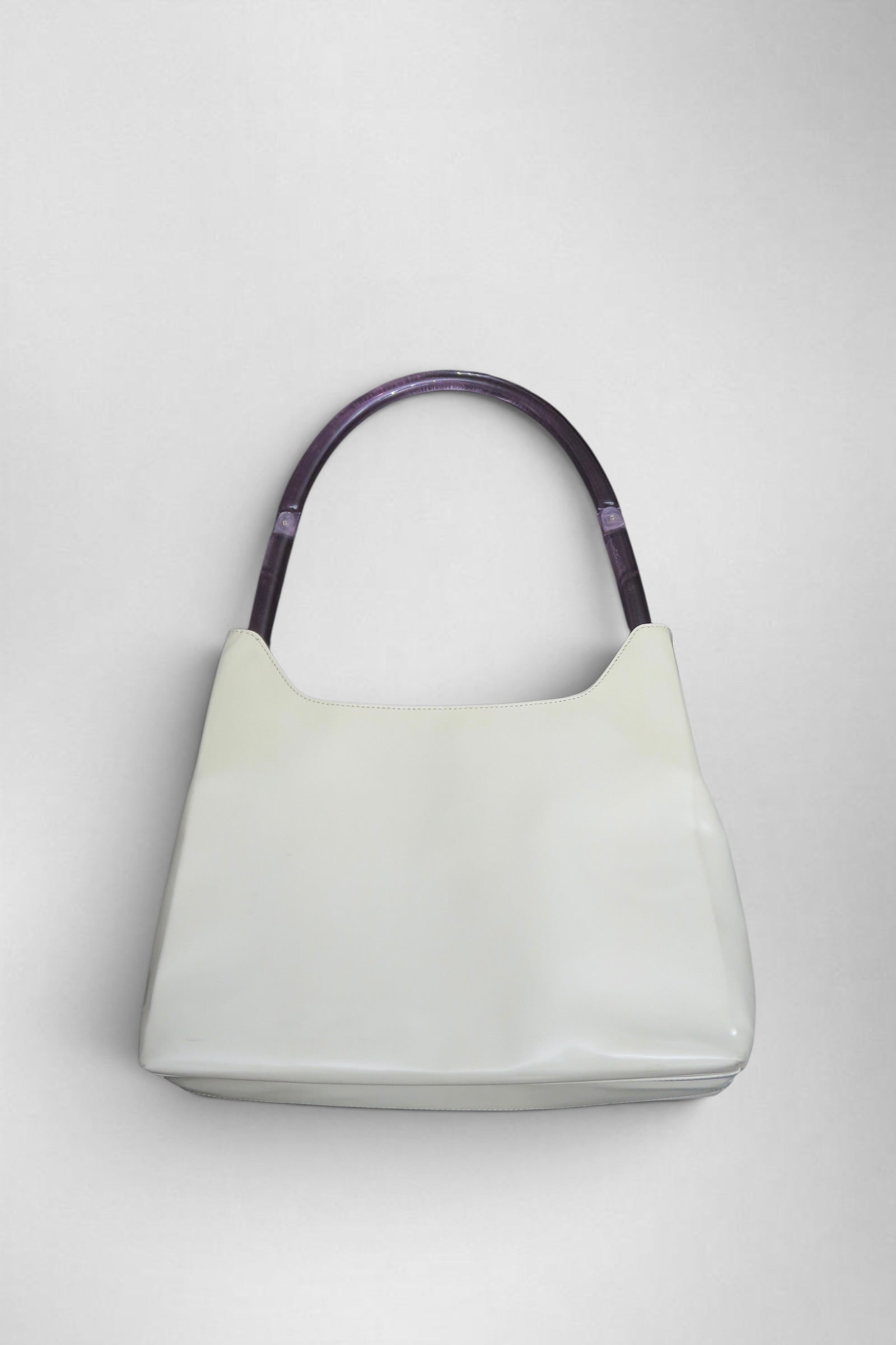Prada Off White Patent Leather Shoulder Bag PVC Handle Vintage 
