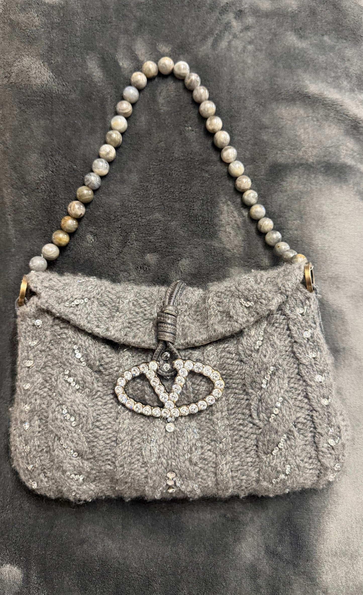 Valentino crystal logo wool knit bag