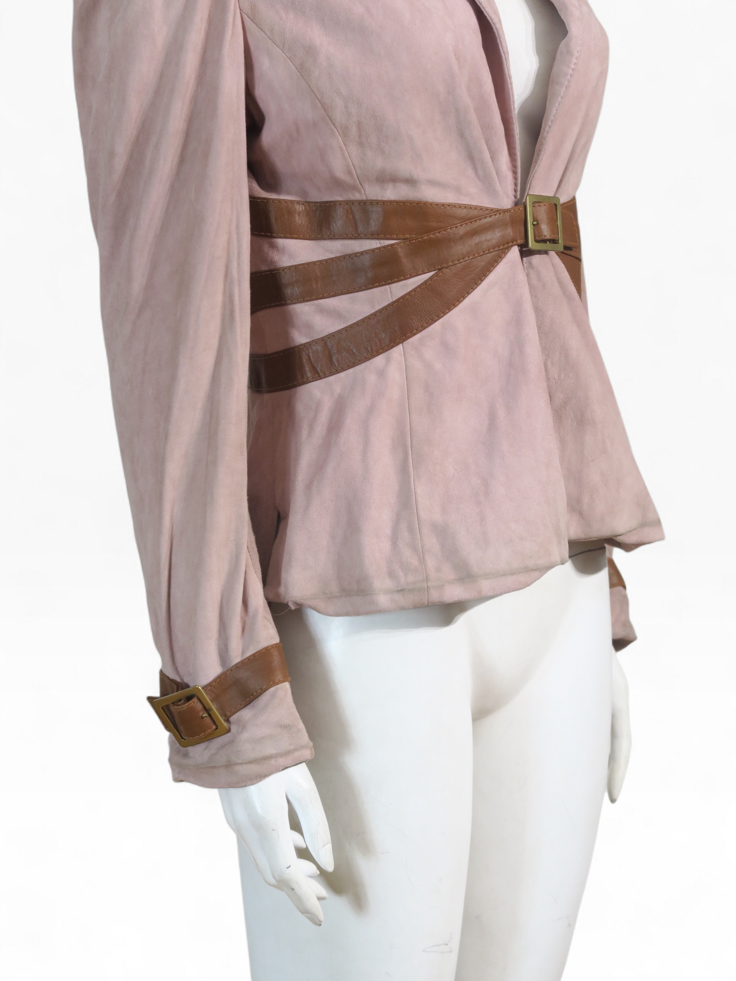 Valentino light pink suede brown belt jacket