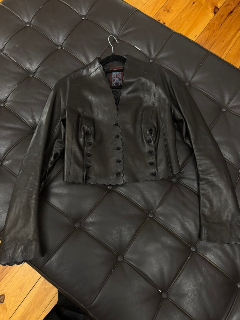 John Galliano black leather cropped jacket