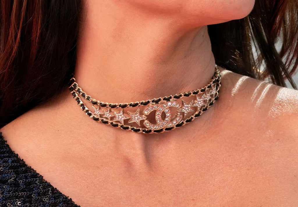 Chanel highly documented crystal CC stars choker necklace