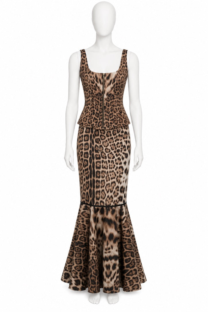 Roberto Cavalli leopard corset mermaid skirt set