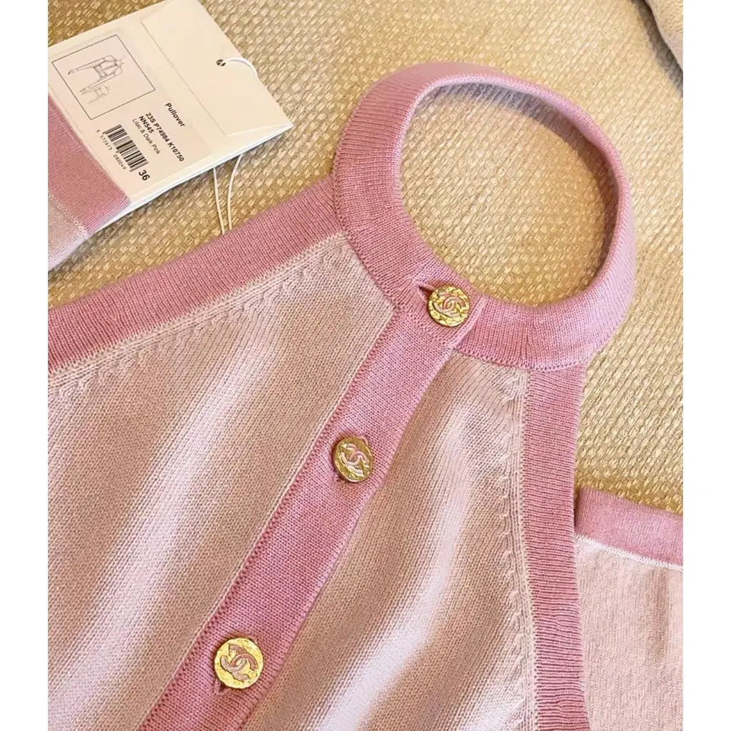 Chanel spring 2023 pink knit halter top with sleeves