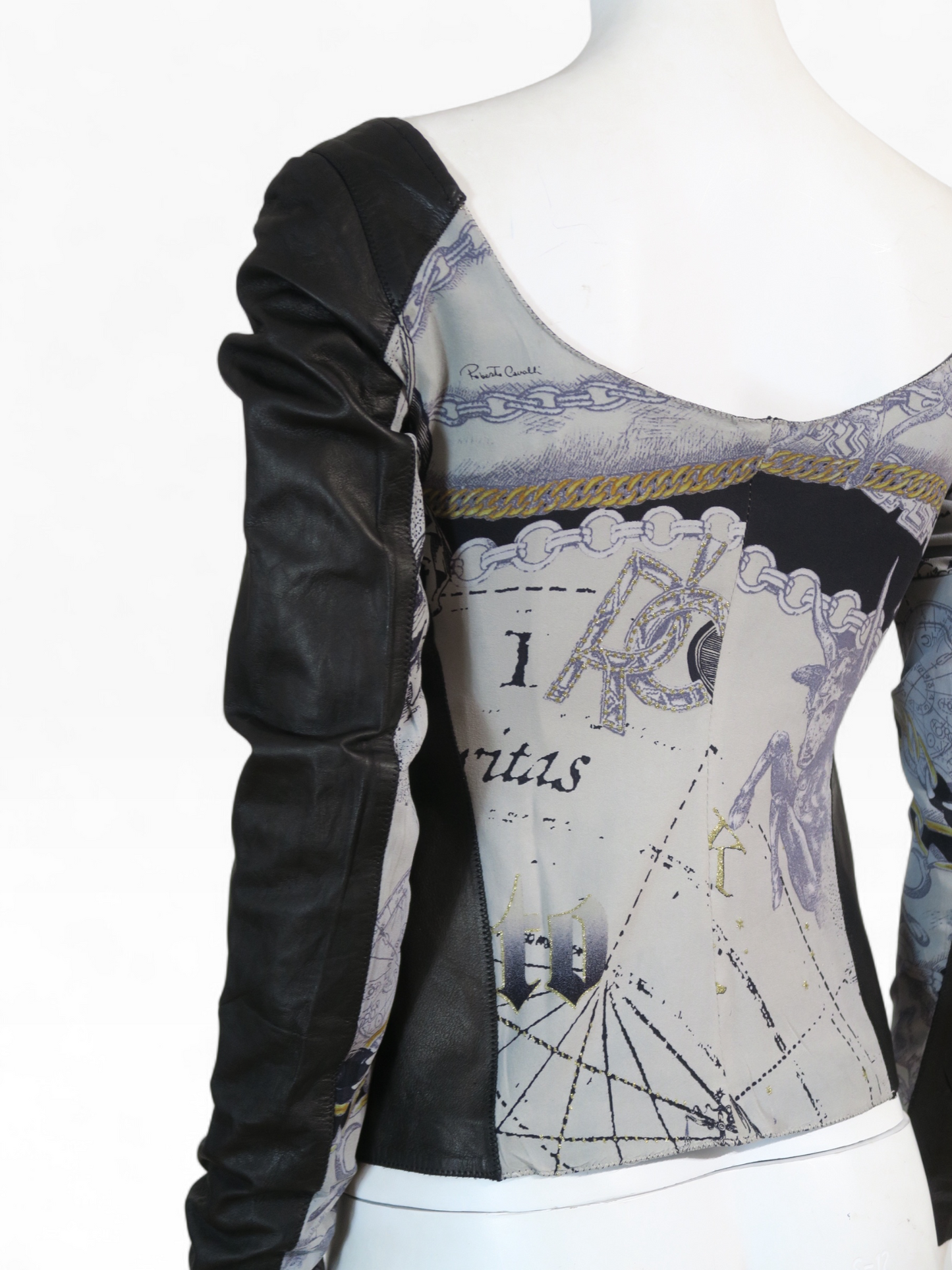 Roberto Cavalli lambskin printed silk corset top