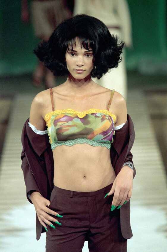 Jean Paul Gaultier spring 2000 runway cropped mesh lace-trim top