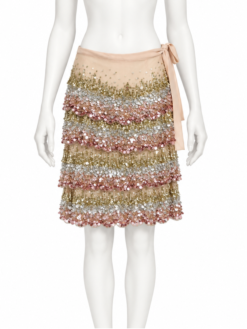 Blumarine couture sequins beaded ribbon skirt