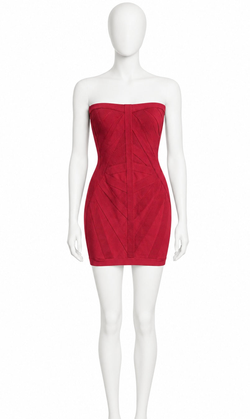 Hervé Léger red bondage mini dress