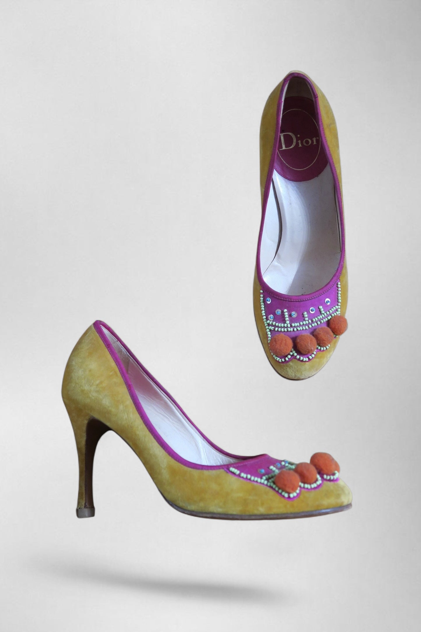 Dior pom pom velvet heels