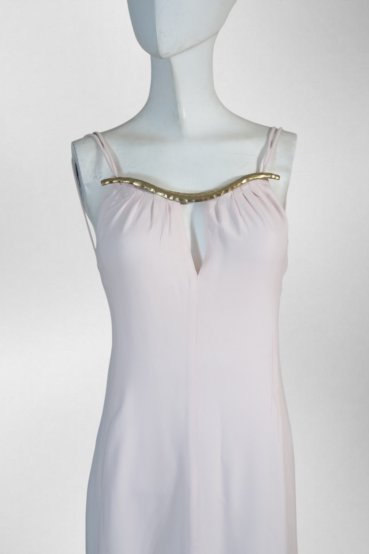 Mugler 1999 pink dress gold neckline