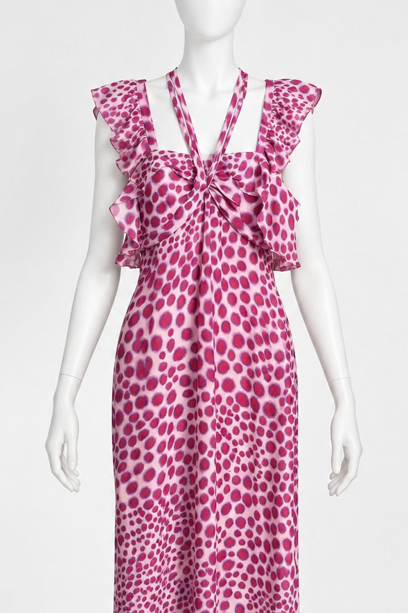 Emanuel Ungaro animalier printed silk ruffle maxi dress
