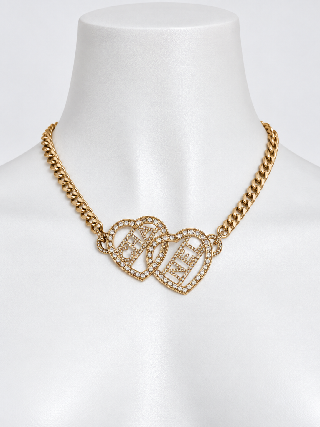 Chanel crystal double heart choker necklace