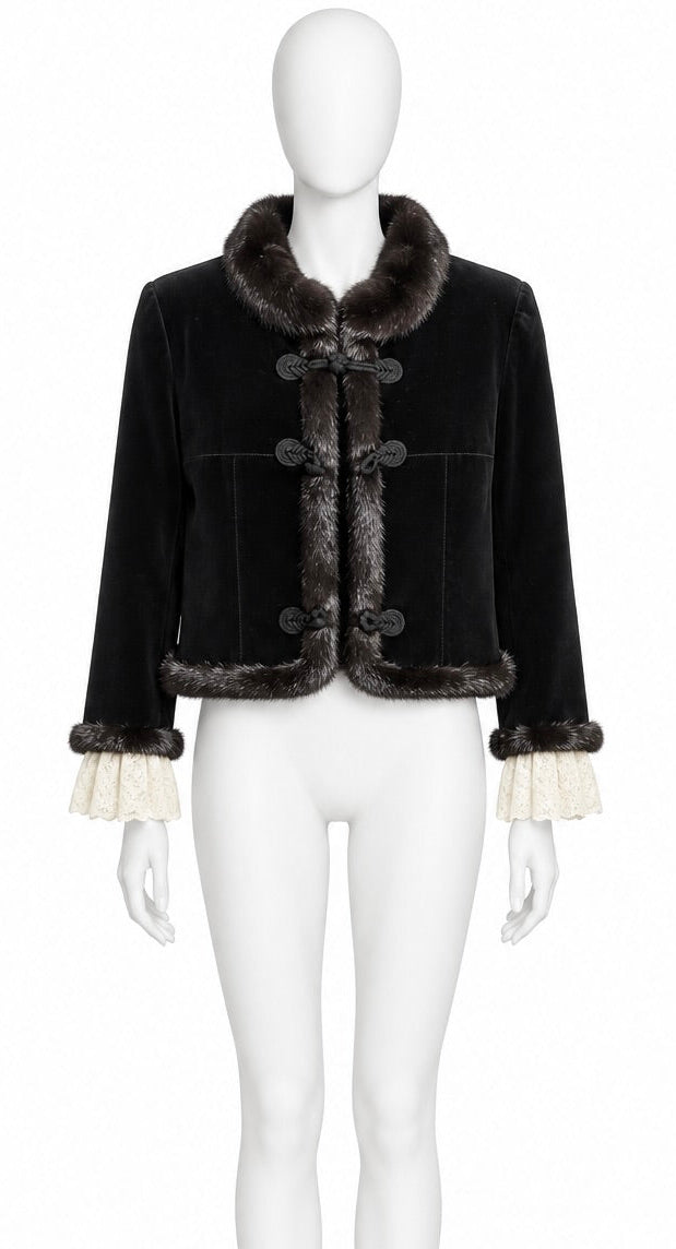 Valentino fur trimmed velvet military jacket