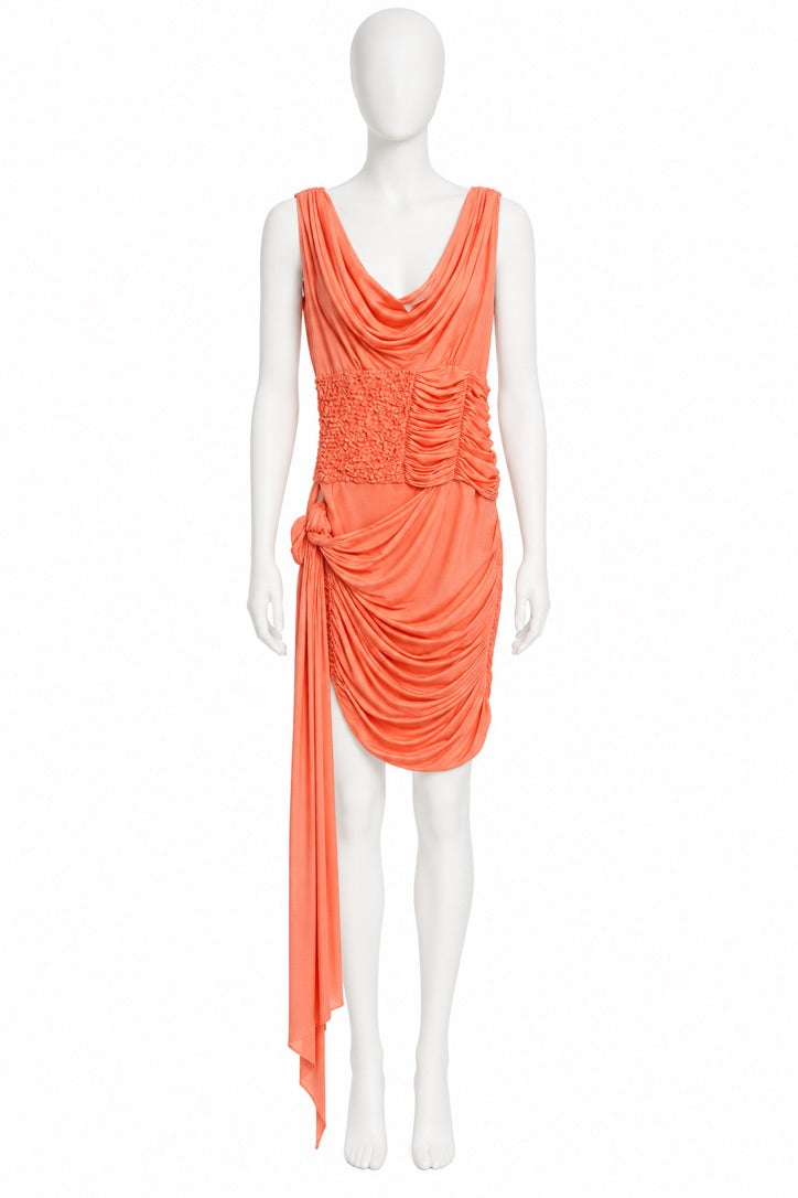 Blumarine salmon ruched jersey dress