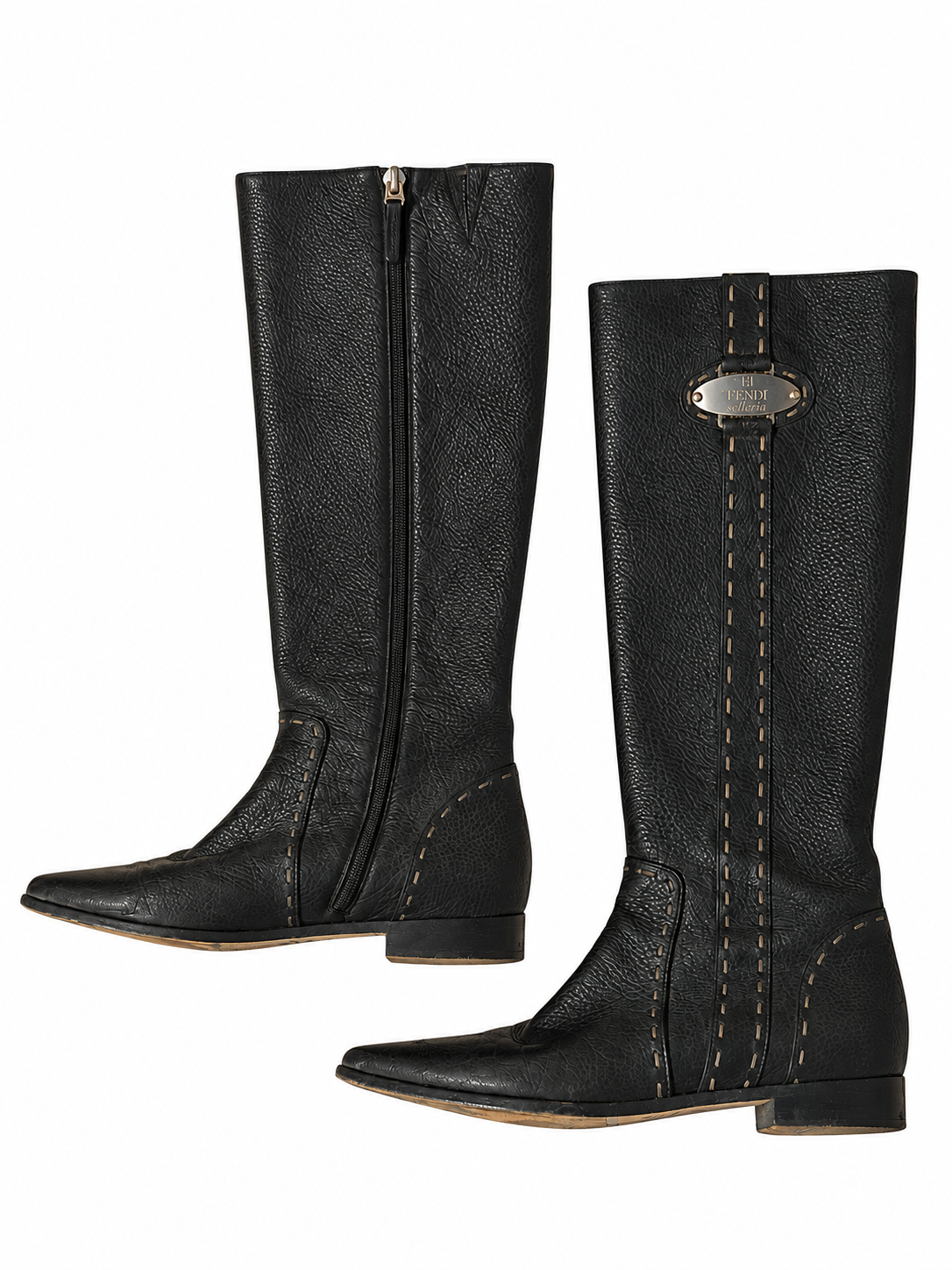Fendi selleria black leather mid calf boots size 38