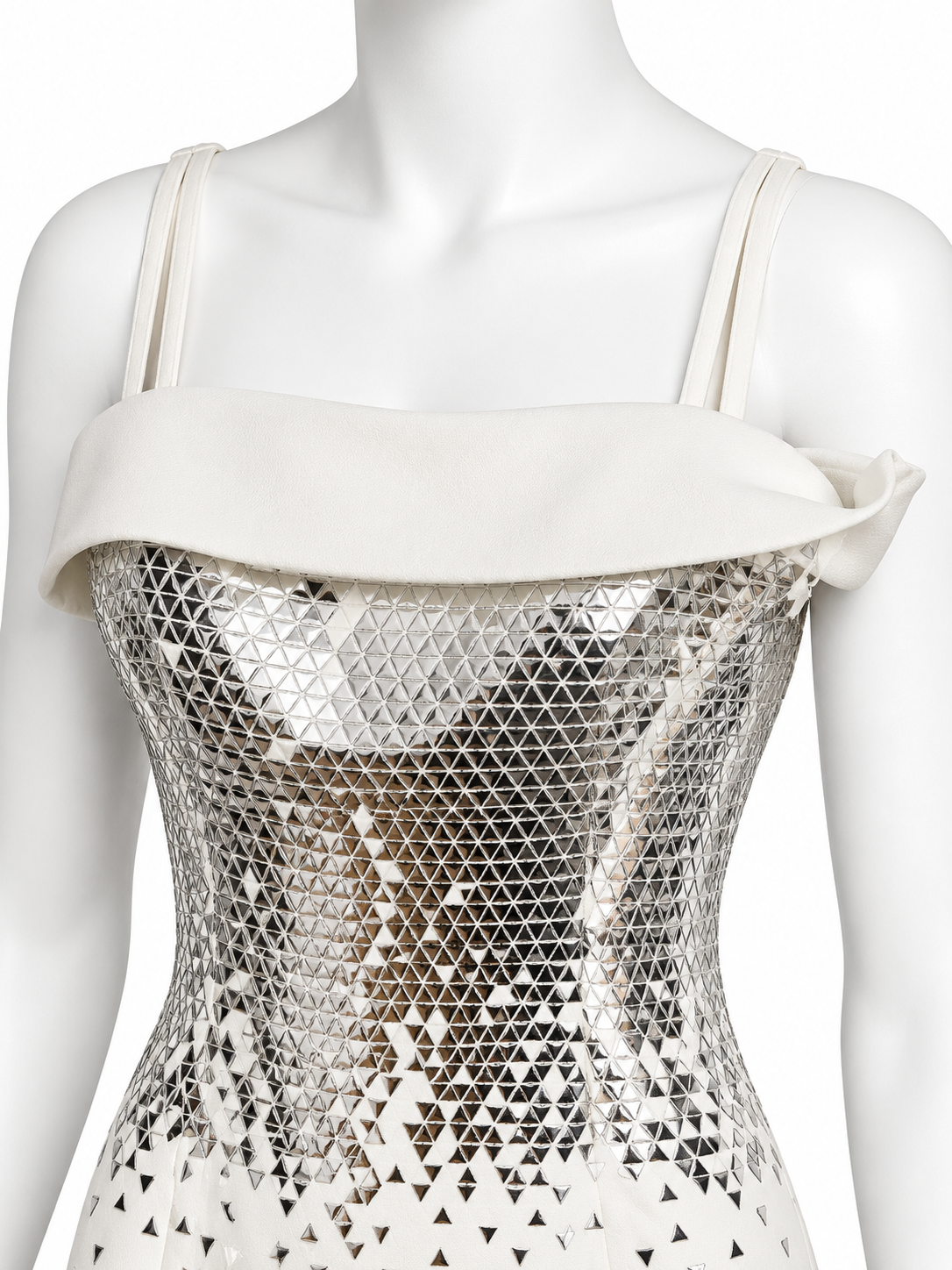 Mugler couture white crepe embellished maxi dress