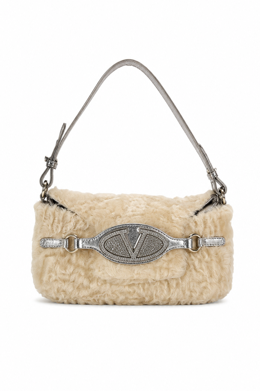 Valentino astrakhan crystal metallic leather bag