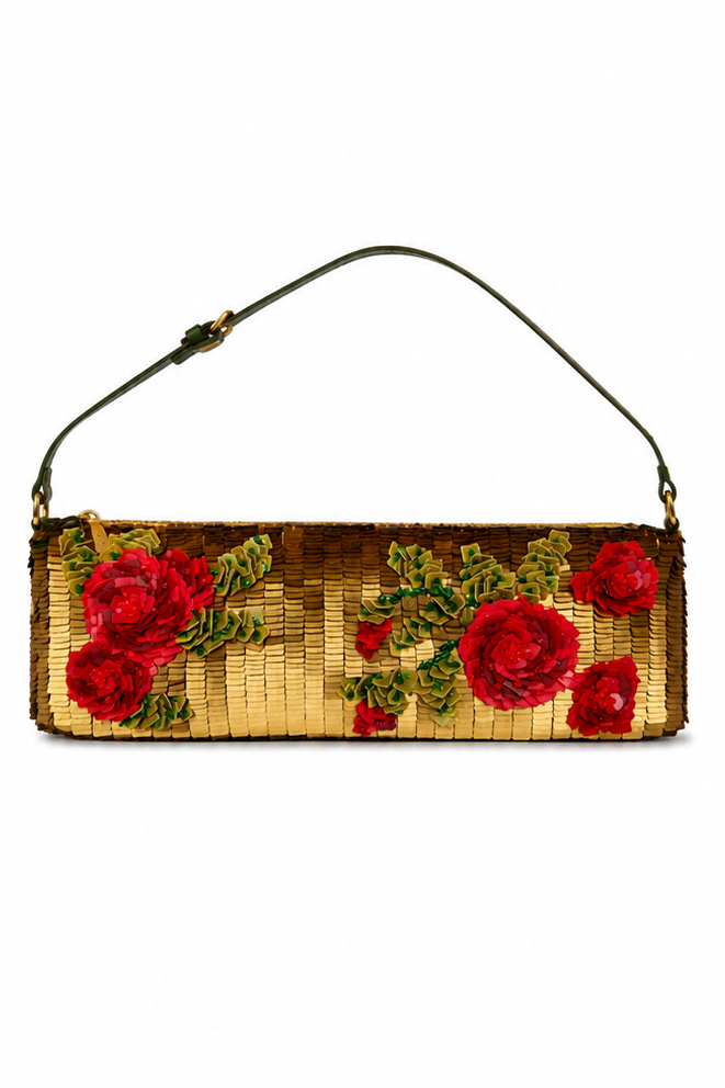 Valentino gold sequin baguette bag