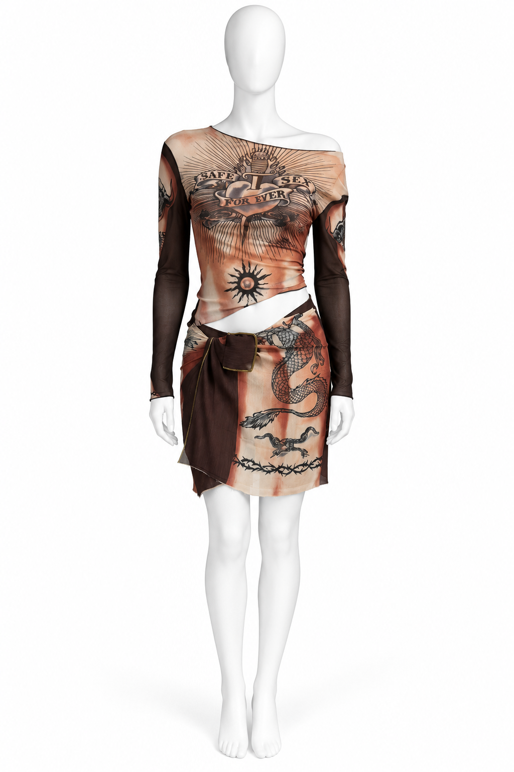 Jean Paul Gaultier 1996 Safe Sex Forever mesh & silk pareo set