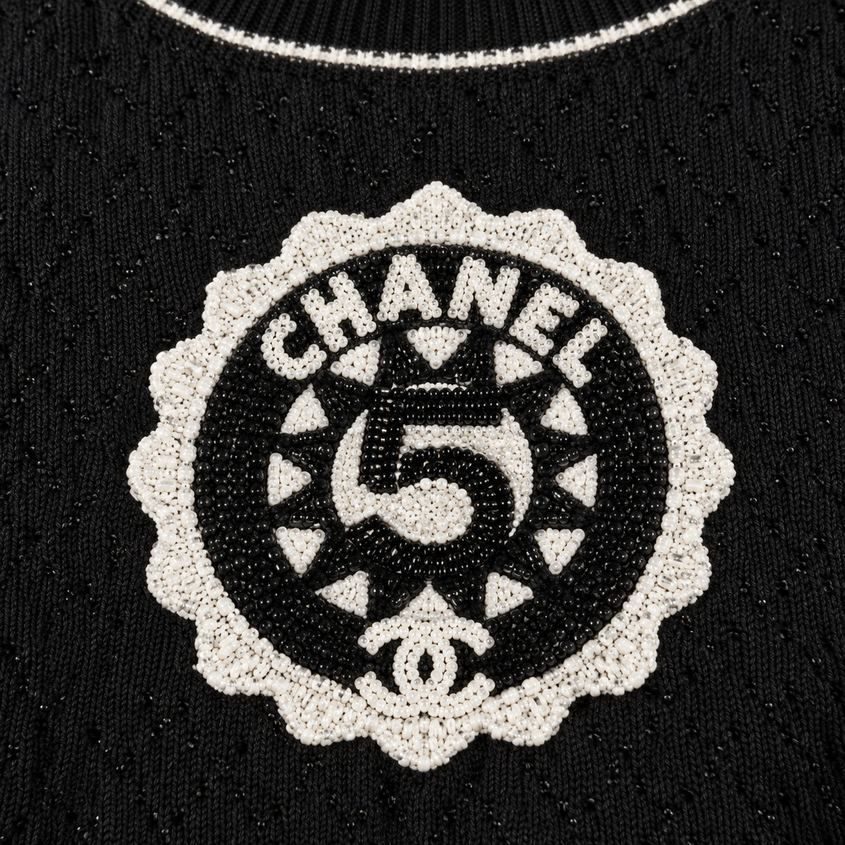 Chanel Cruise 2023 beaded logo knit top