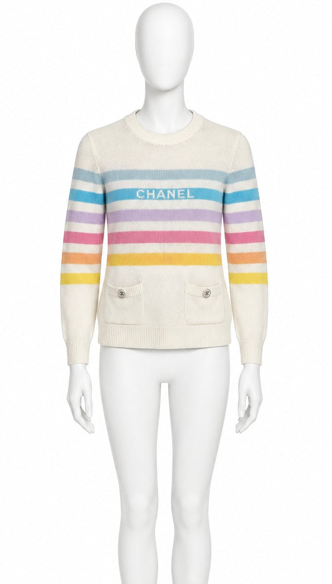 Chanel multicolor striped cashmere sweater