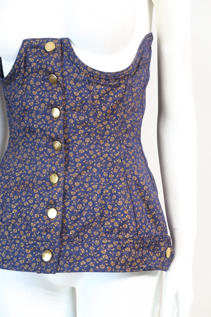 JPG corset top floral gold navy vintage