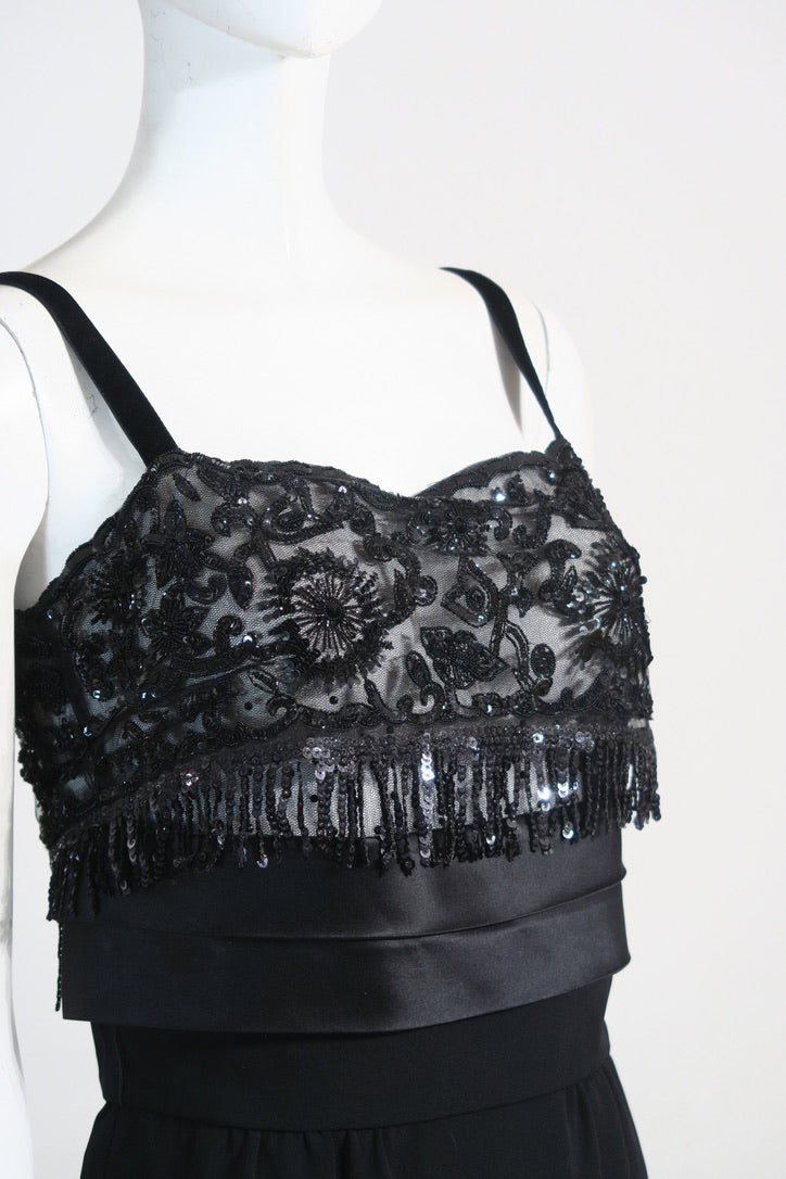 Valentino Black Mini Dress – Beaded Straps & Bust – Silk Satin Details –  Size S – yourgarmentz