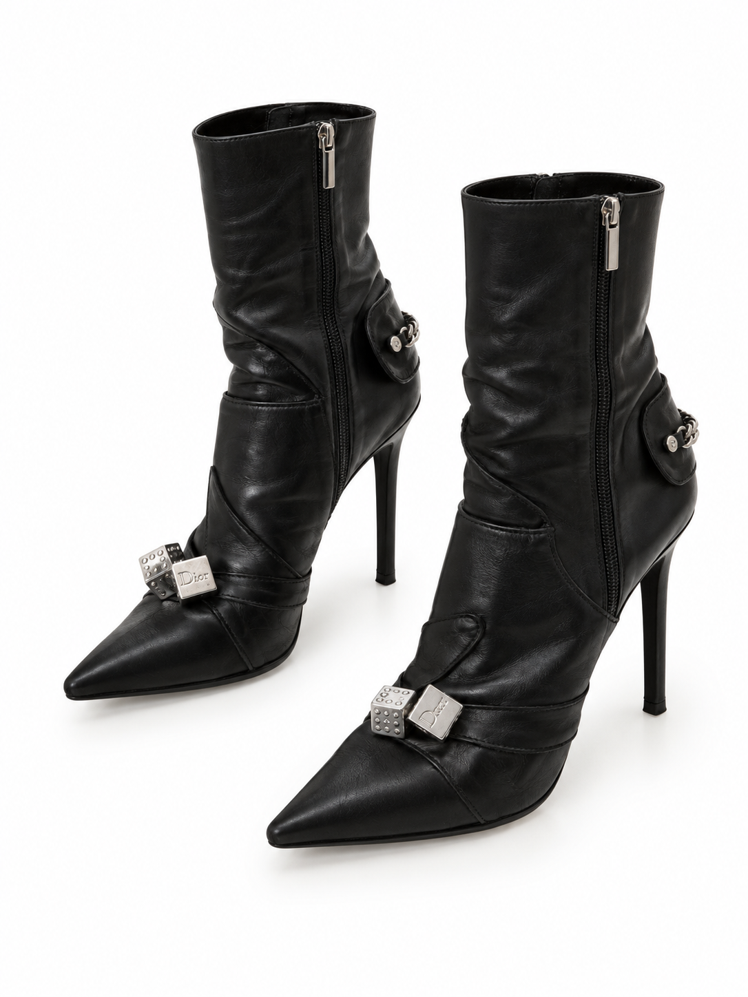 Dior black leather charm ankle boots size 38.5