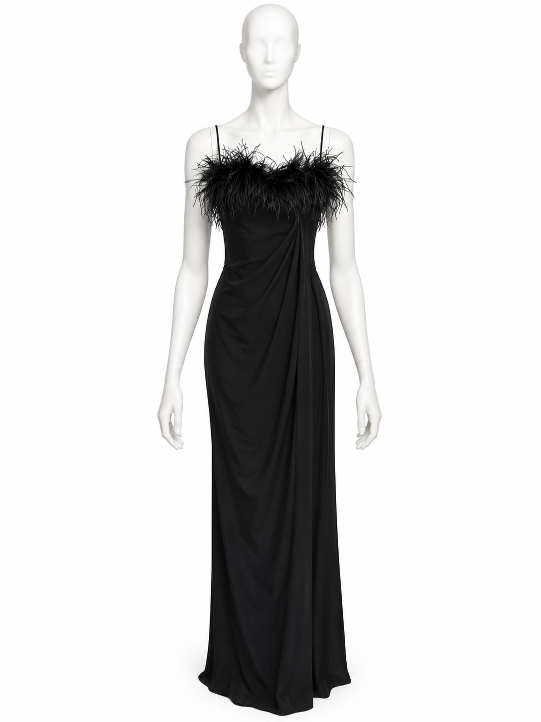 Escada Couture black feather bustier maxi dress