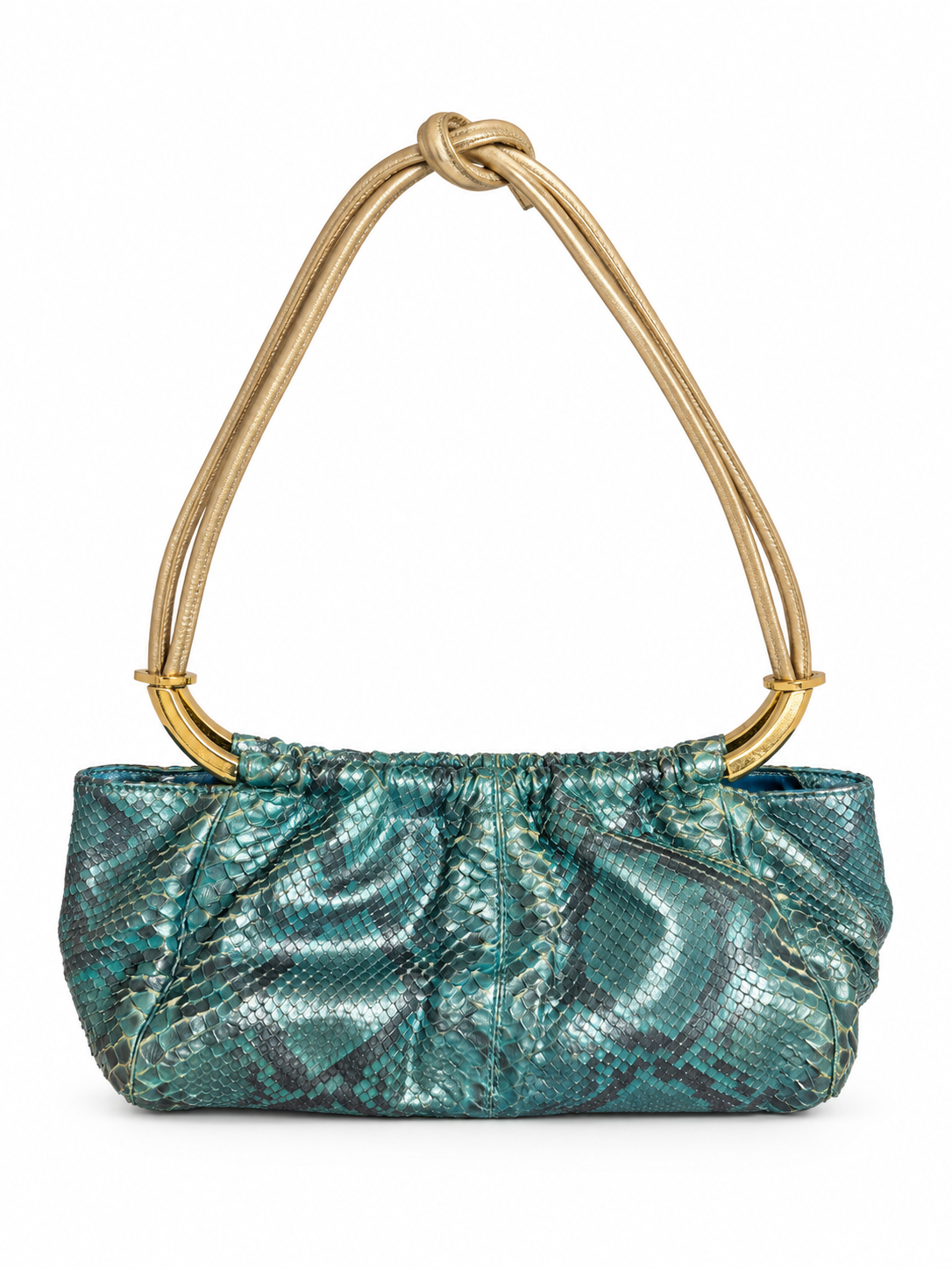 Gianni Versace turquoise snakeskin leather bag with gold handles