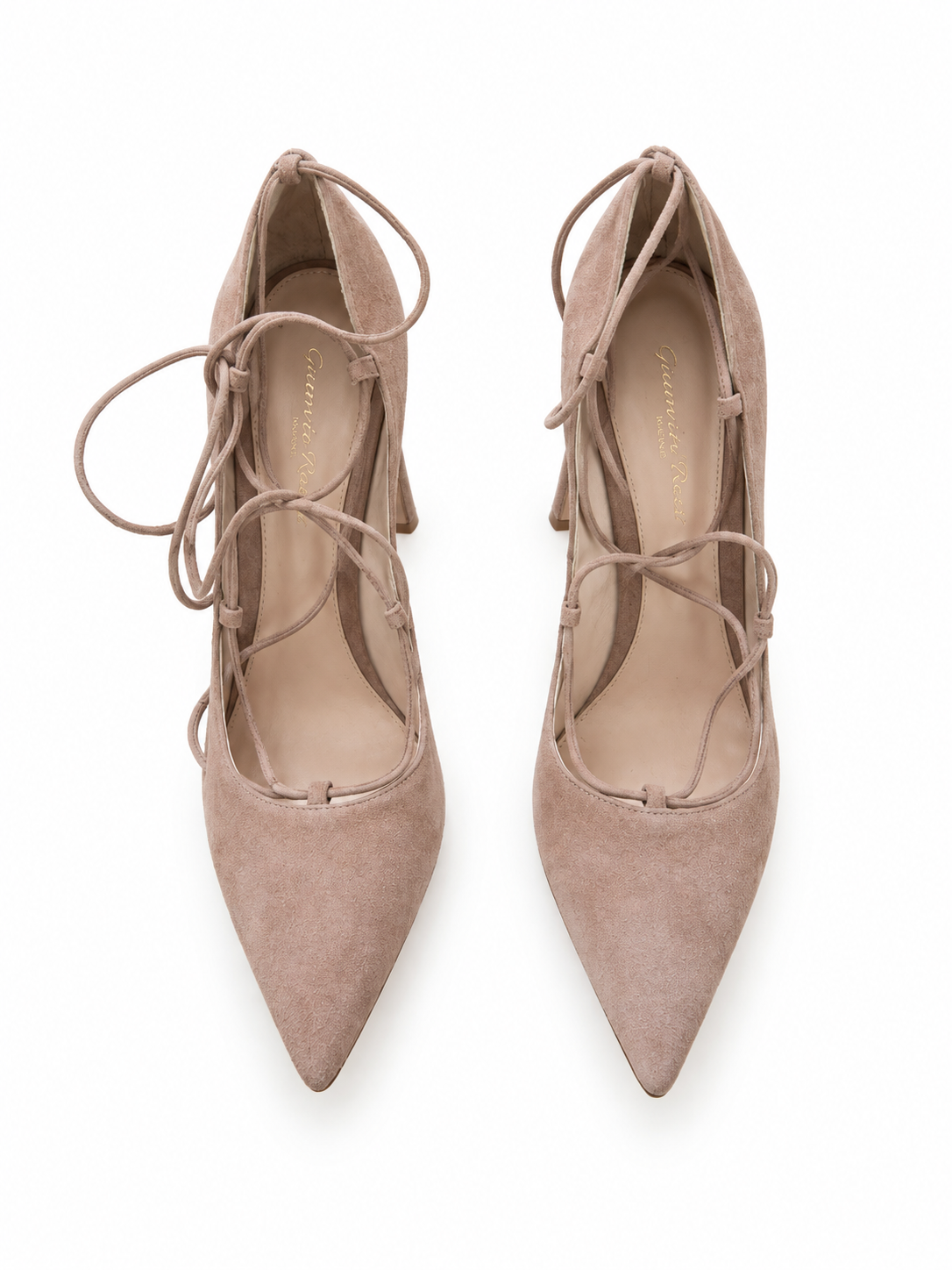 Gianvito Rossi nude suede lace-up heels size 38