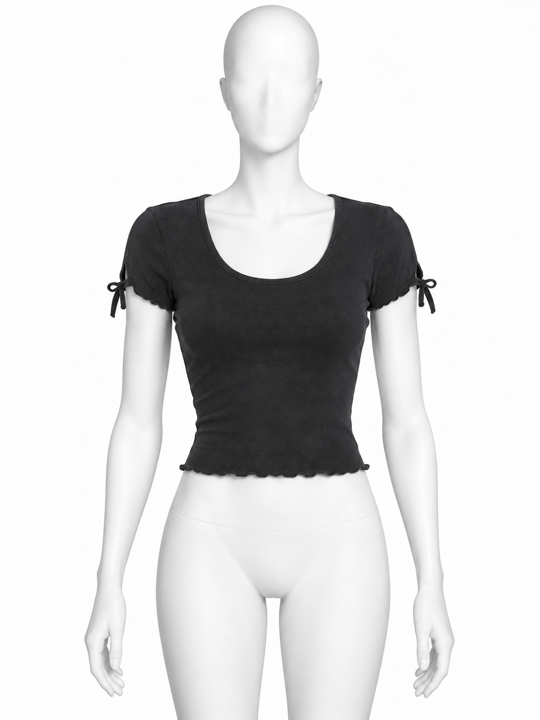 Gucci Tom Ford black fitted top with ribbon tie sleeves