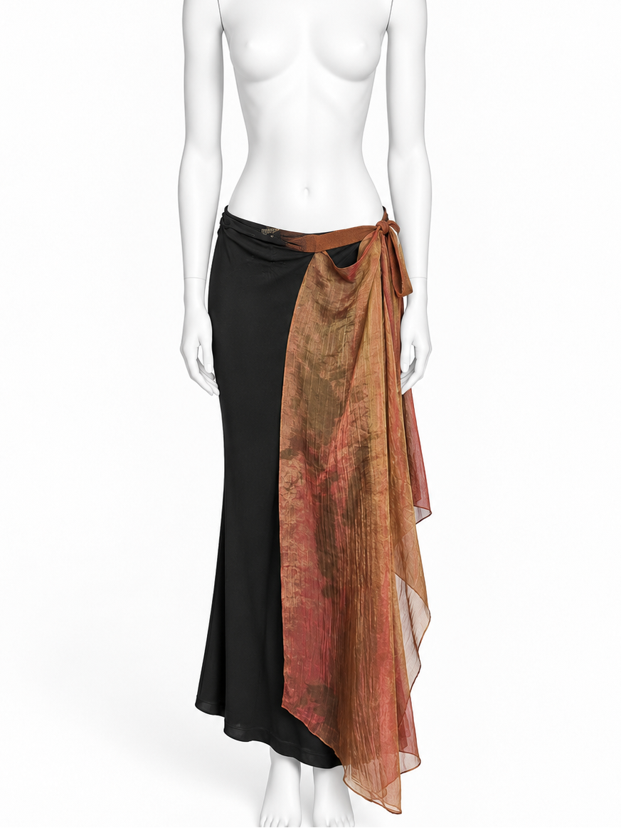 Jean Paul Gaultier asymmetric black skirt with metallic organza side panel