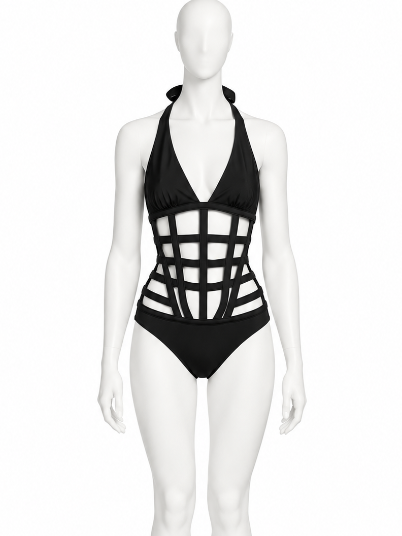 Jean Paul Gaultier x La Perla black bondage one piece bodysuit