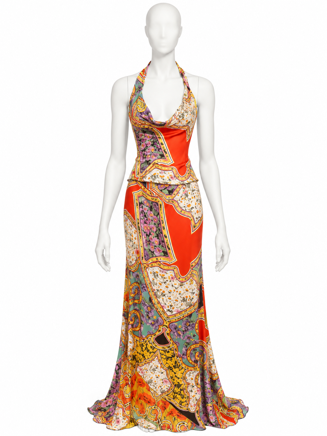 Roberto Cavalli halter top and floor length maxi skirt set