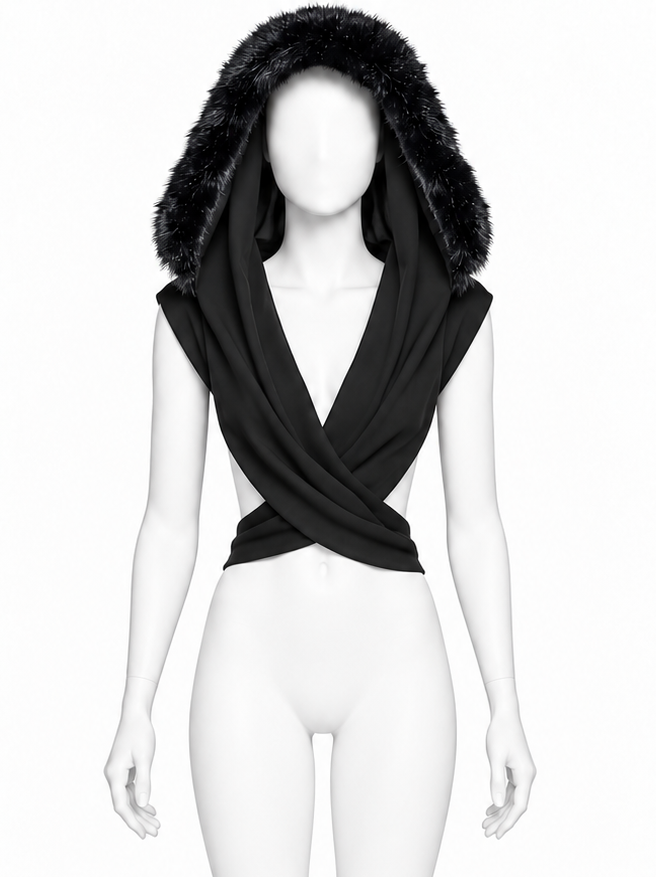 Yohji Yamamoto Y's faux fur hooded cape scarf