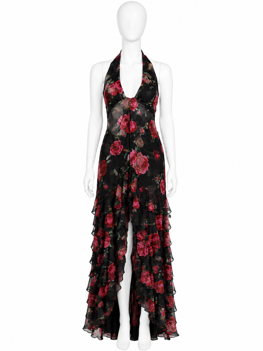 Emanuel Ungaro floral silk halter backless dress