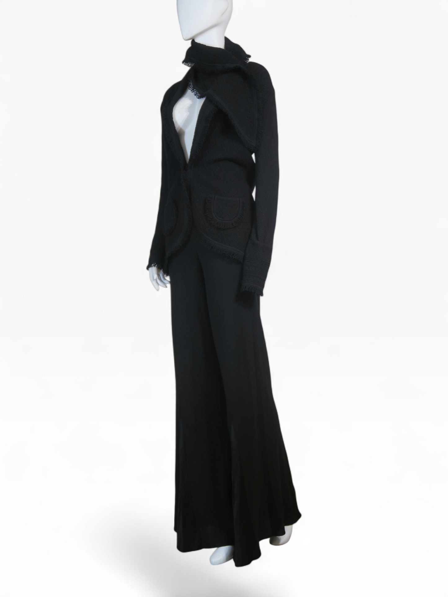Galliano 1999 black scarf jacket pants set