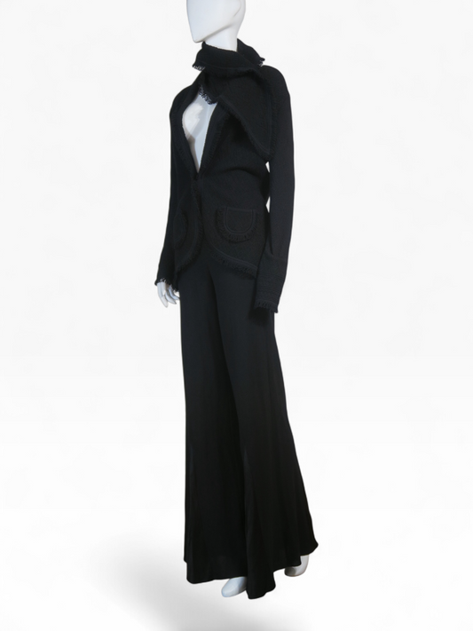 Galliano 1999 black scarf jacket pants set