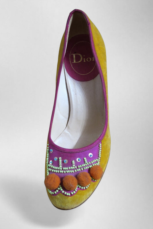 Dior pom pom velvet heels