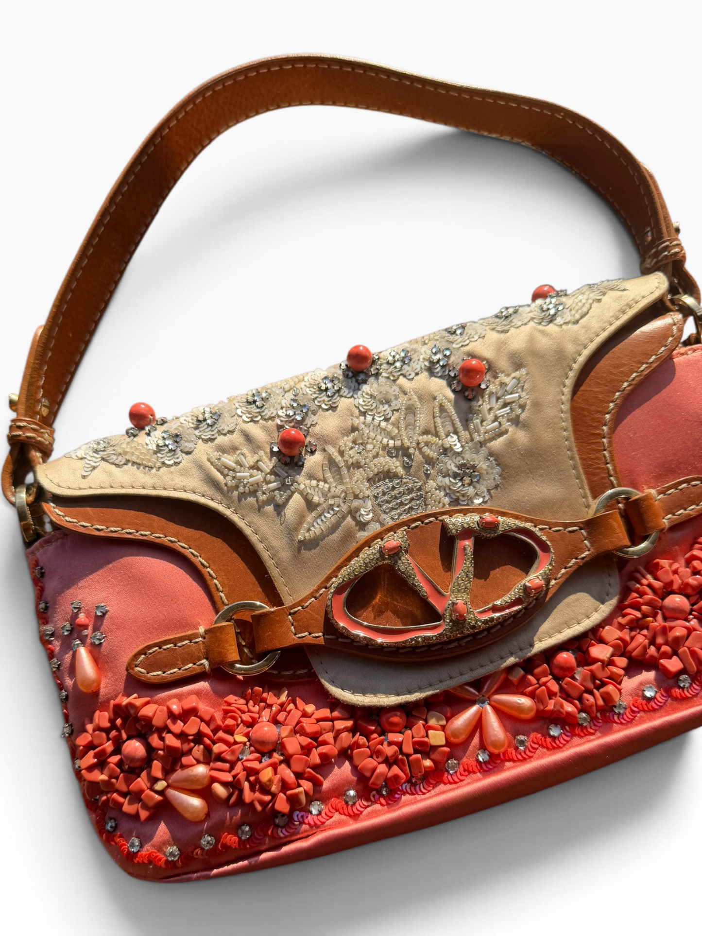 Valentino coral embellished shoulder bag