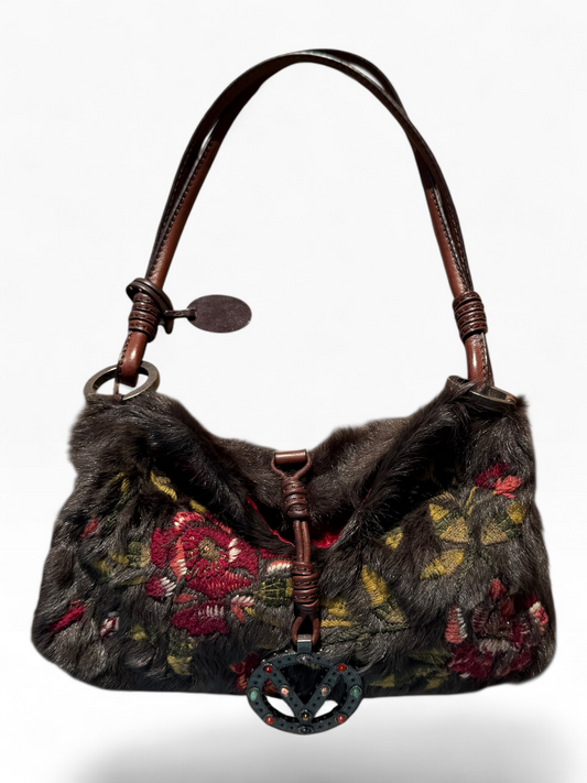 Valentino fur beaded embroidered bag