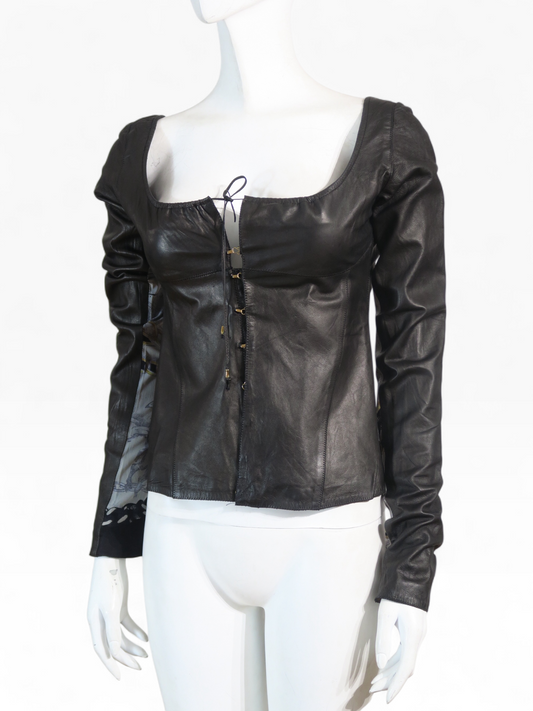 Roberto Cavalli lambskin printed silk corset top