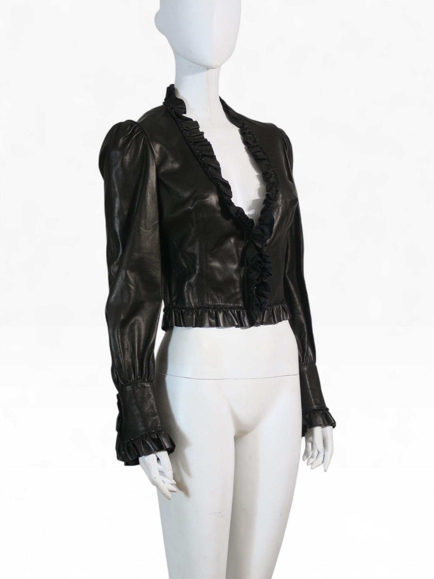 Valentino leather shirt ruffles