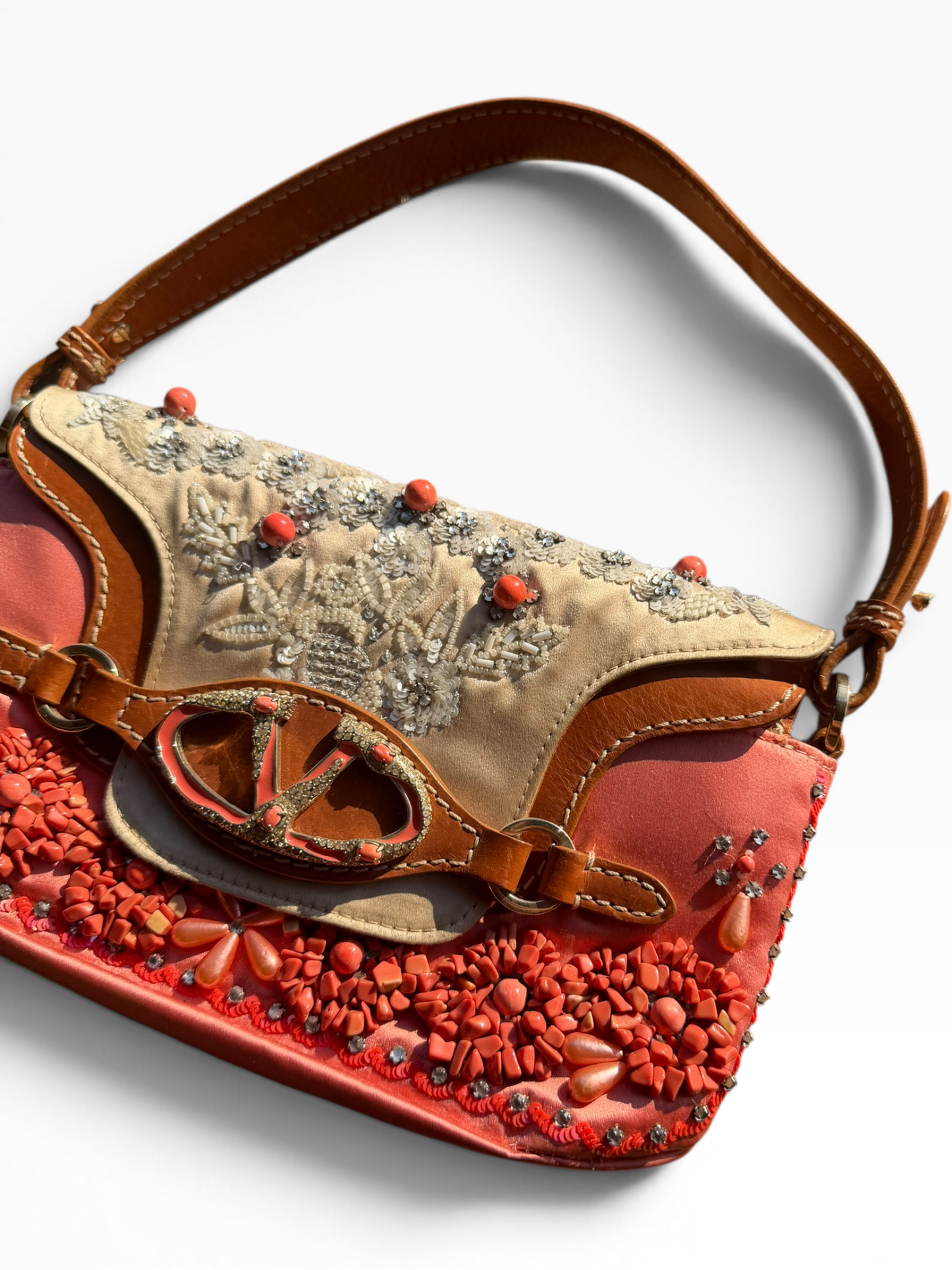 Valentino coral embellished shoulder bag