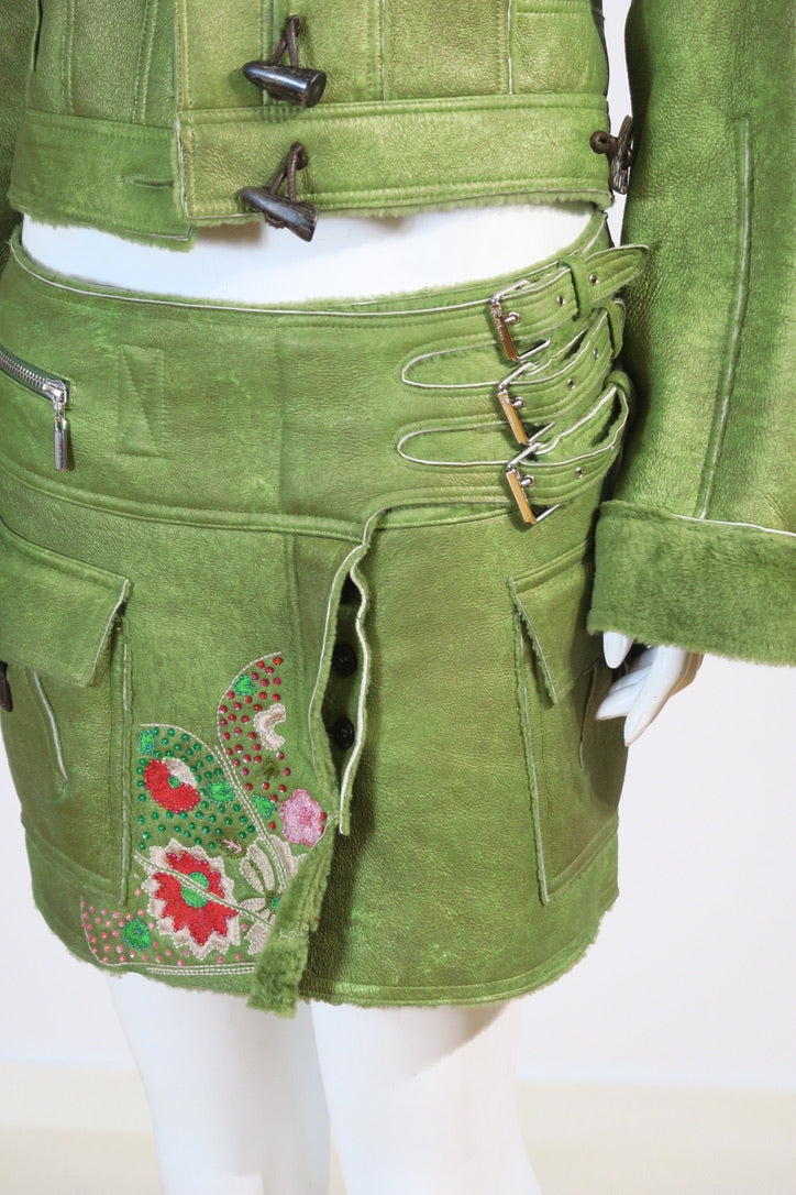 John Galliano fall 2005 green shearling beaded set