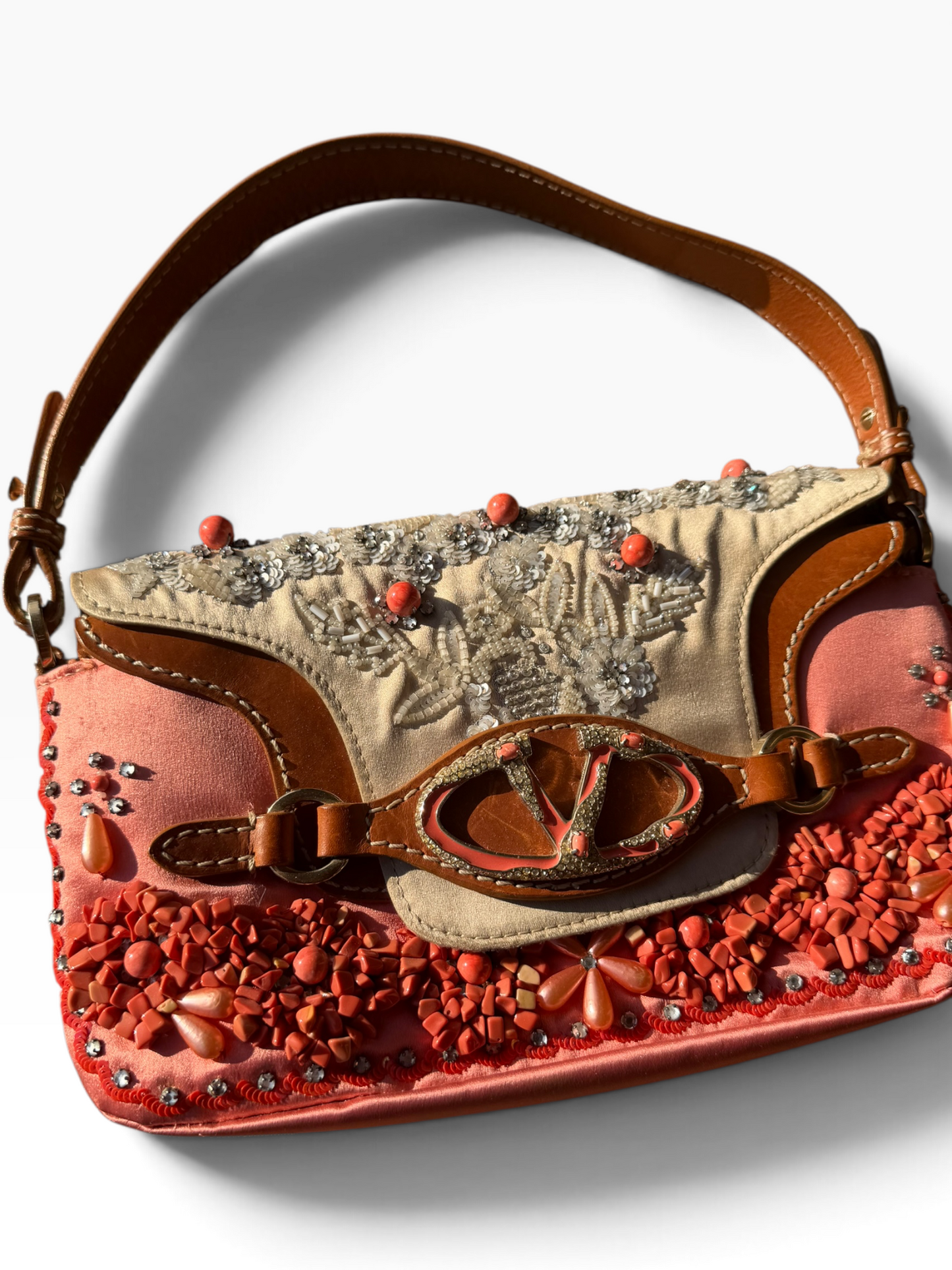 Valentino coral embellished shoulder bag
