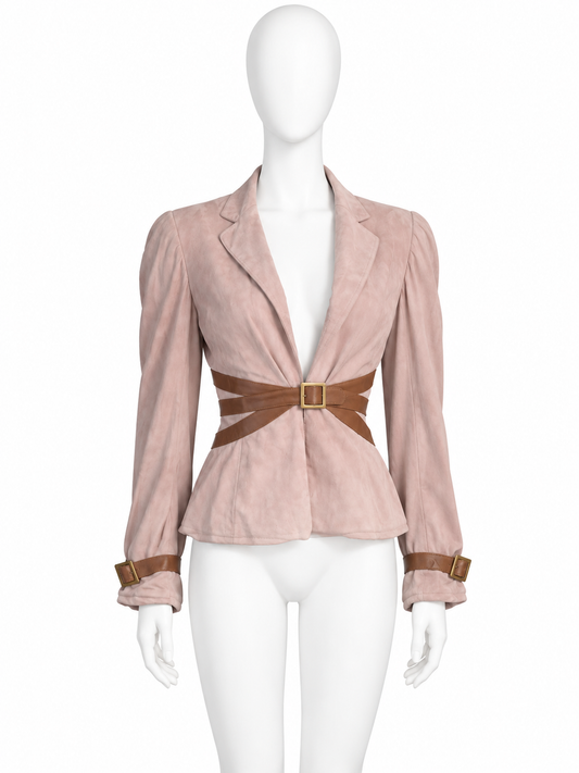 Valentino light pink suede brown belt jacket