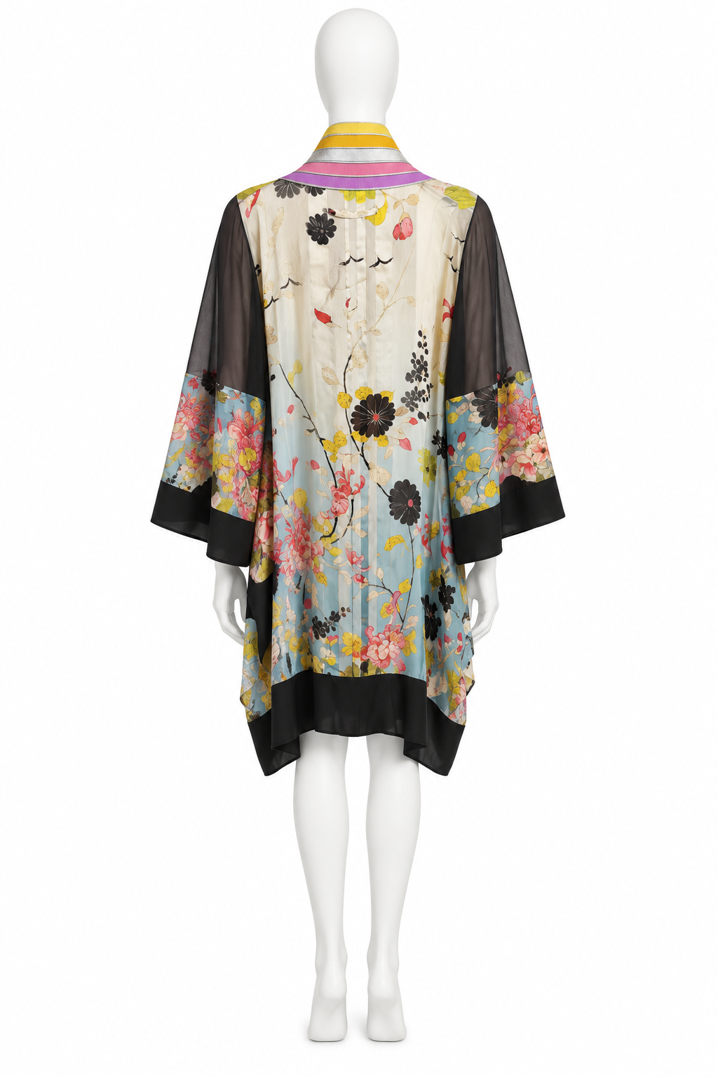 Jean Paul Gaultier silk kimono leather trim
