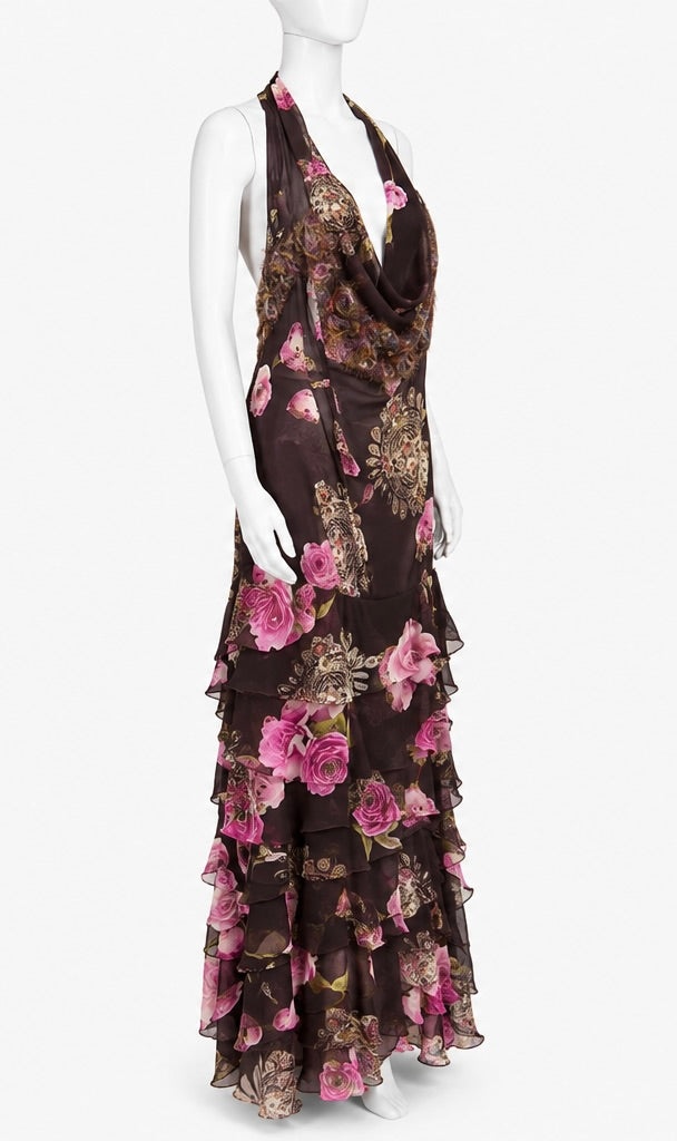 Emanuel Ungaro spring 2003 silk embellished halter maxi dress