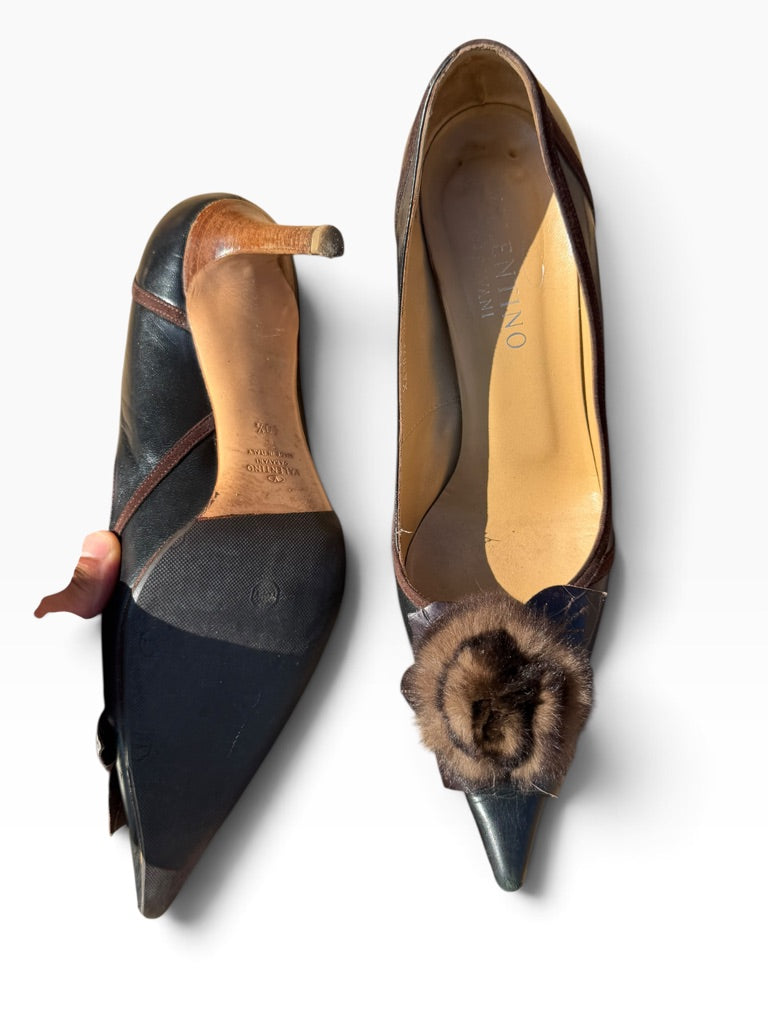 Valentino fur leather pumps size 40.5